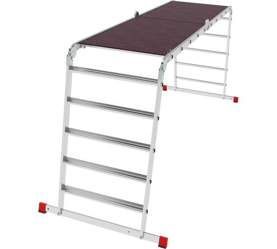 Изображение товара Профессиональная алюминиевая шарнирная лестница-трансформер Новая Высота с развальцованными ступенями и помостом, ширина 800 мм NV 3336 артикул 3336405