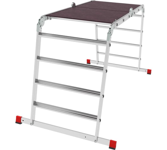Изображение товара Профессиональная алюминиевая шарнирная лестница-трансформер Новая Высота с развальцованными ступенями и помостом, ширина 800 мм NV 3336 артикул 3336234