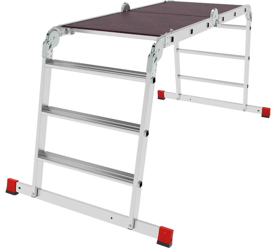 Изображение товара Профессиональная алюминиевая шарнирная лестница-трансформер Новая Высота с развальцованными ступенями и помостом, ширина 650 мм NV 3335 артикул 3335403