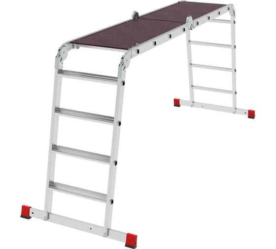 Изображение товара Профессиональная алюминиевая шарнирная лестница-трансформер Новая Высота с развальцованными ступенями и помостом, ширина 500 мм NV 3334 артикул 3334404