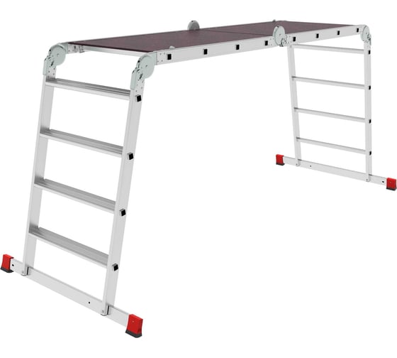 Изображение товара Профессиональная алюминиевая шарнирная лестница-трансформер Новая Высота с развальцованными ступенями и помостом, ширина 650 мм NV 3335 артикул 3335404