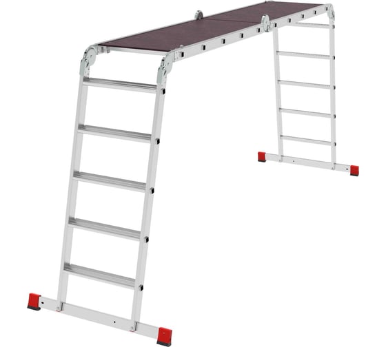 Изображение товара Профессиональная алюминиевая шарнирная лестница-трансформер Новая Высота с развальцованными ступенями и помостом, ширина 500 мм NV 3334 артикул 3334405