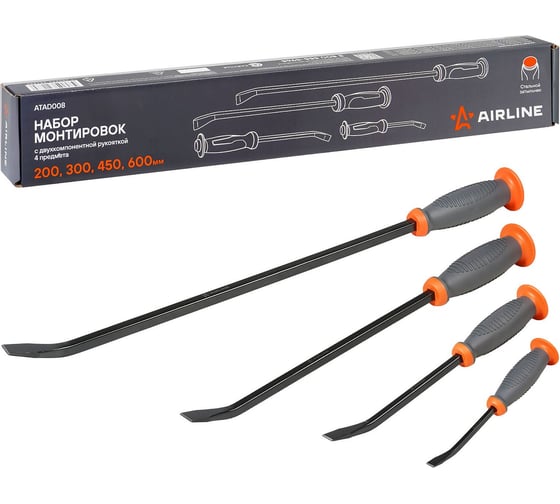 Изображение товара Набор монтировок с двухкомпонентной рукояткой Airline PRO 4пр. (200, 300, 450, 600мм) ATAD008