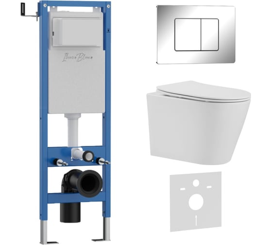 Изображение товара Комплект 3 в 1 IBERICA BLANCA инсталляция 40 см, унитаз безободковый белый BURGOS ALTO (IB.BRA.231.1B1), клавиша см IB.001M.BRA.231.1131
