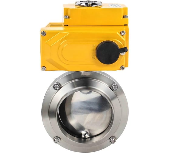 Изображение товара Затвор дисковый 304-304-Sil-2W-W-H Ду25 Ру10 пищ.нерж.сталь, эл.привод 220В (0-10В) DN.ru D050-73421