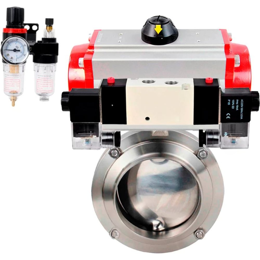 Изображение товара Затвор дисковый пищевой нержавеющей стали Ду40 Ру10 с пневмоприводом