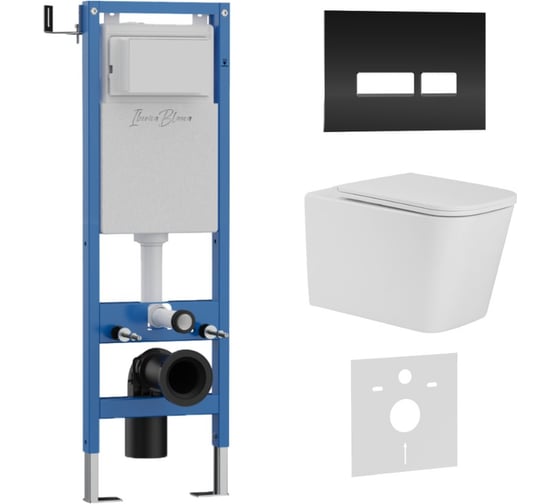 Изображение товара Комплект 3 в 1 IBERICA BLANCA инсталляция 40 см, унитаз TORNADO белый TOLEDO ALTO (IB.TLA.234.1B1), клавиша смыва ч IB.001M.TLA.234.2211