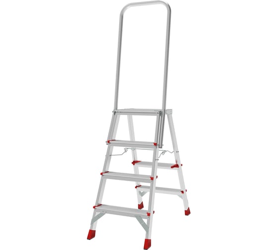 Изображение товара Стремянка алюминиевая Новая Высота NV 3136, 1x4 ступени, 80 мм, 350x260 мм, дуга безопасности 800 мм max нагрузка 225 кг 3136104