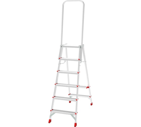 Изображение товара Стремянка алюминиевая Новая Высота NV 3136, 1x6 ступенией, 80 мм, 350x260 мм, дуга безопасности 800 мм 3136106