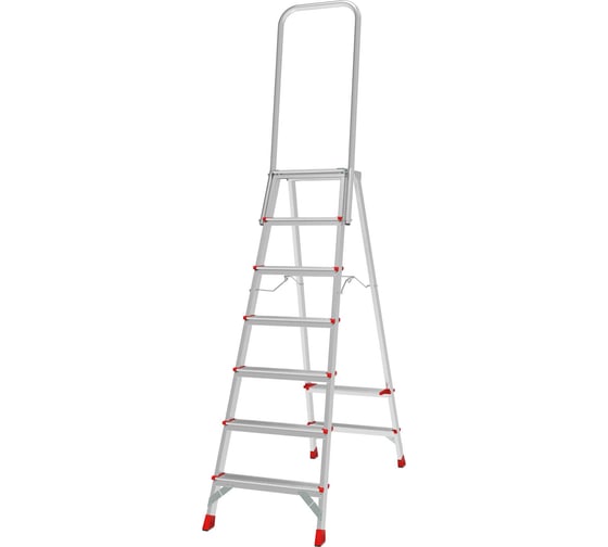 Изображение товара Стремянка алюминиевая Новая Высота NV 3136, 1x7 ступенией, 80 мм, 350x260 мм, дуга безопасности 800 мм 3136107