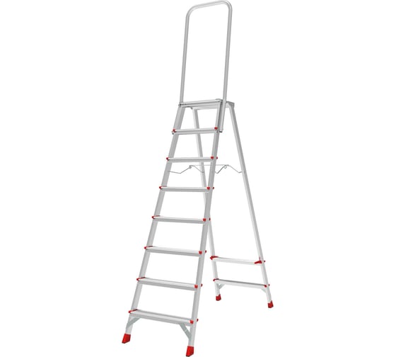 Изображение товара Стремянка алюминиевая Новая Высота NV 3136, 1x8 ступеней, 80 мм, 350x260 мм, дуга безопасности 800 мм 3136108