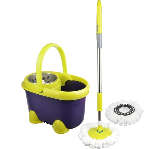 Изображение товара Набор МОП VETTA ведро 14 л, с колесами, швабра, доп.насадка, принцип отжима юла, метал.отжим, пластик 407-048