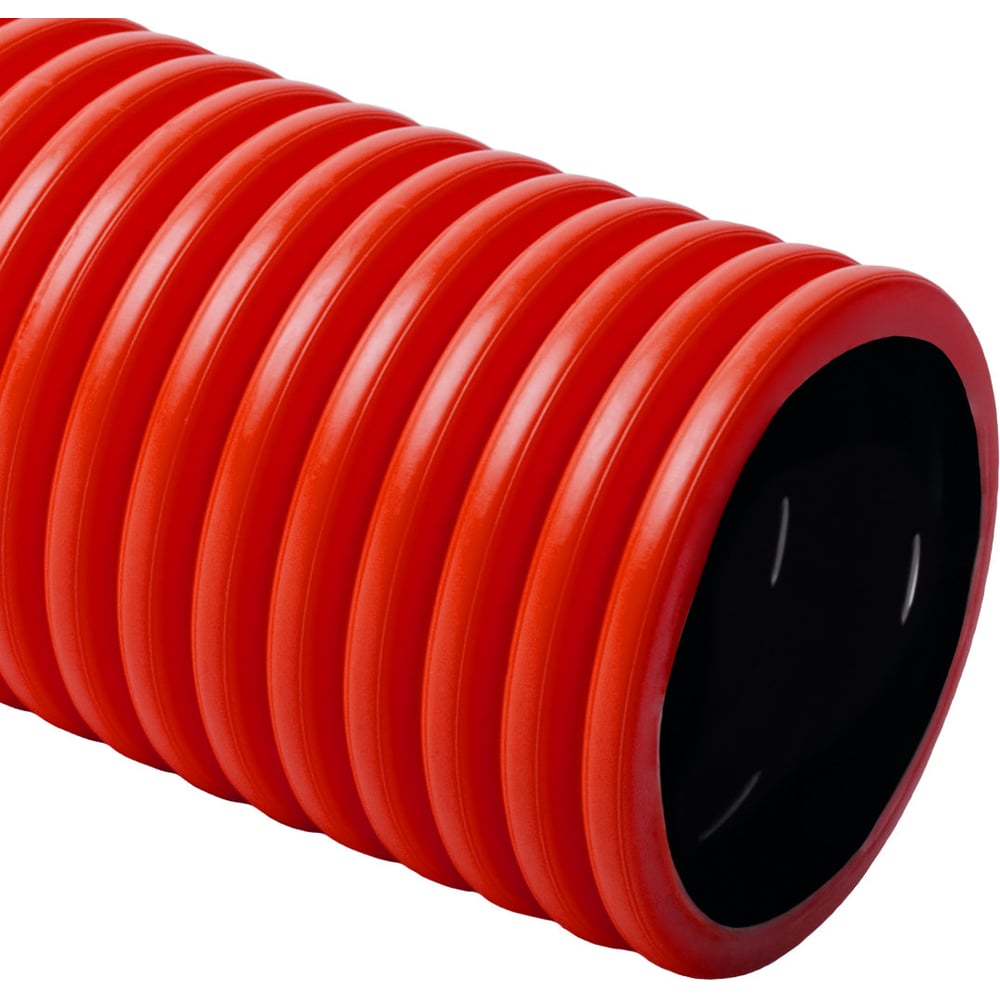 Изображение товара Гибкая гофрированная труба KOPOS 90 мм с протяжкой и муфтой, красная, бухта 50 м