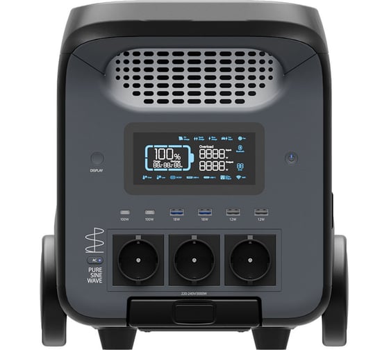 Изображение товара Портативная электростанция TopOn LFP 3000 Вт, 3 розетки 220 В, Anderson 378 Вт, DC и авторозетка 12.6 В, 2 Type-C, 4 USB, фонарь, UPS, Wi-Fi TOP-H3000