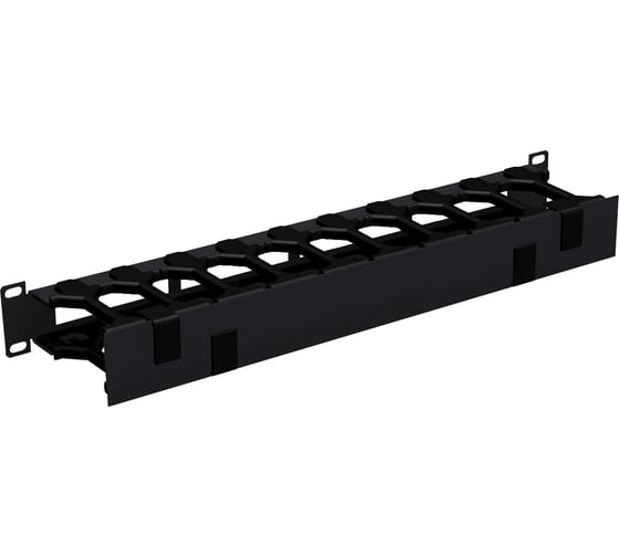 Изображение товара Органайзер NIKOMAX 19, 1U, глубина 100 мм, с пластиковыми пальцами, с крышкой, черный NMC-OP100CF-1U-BK