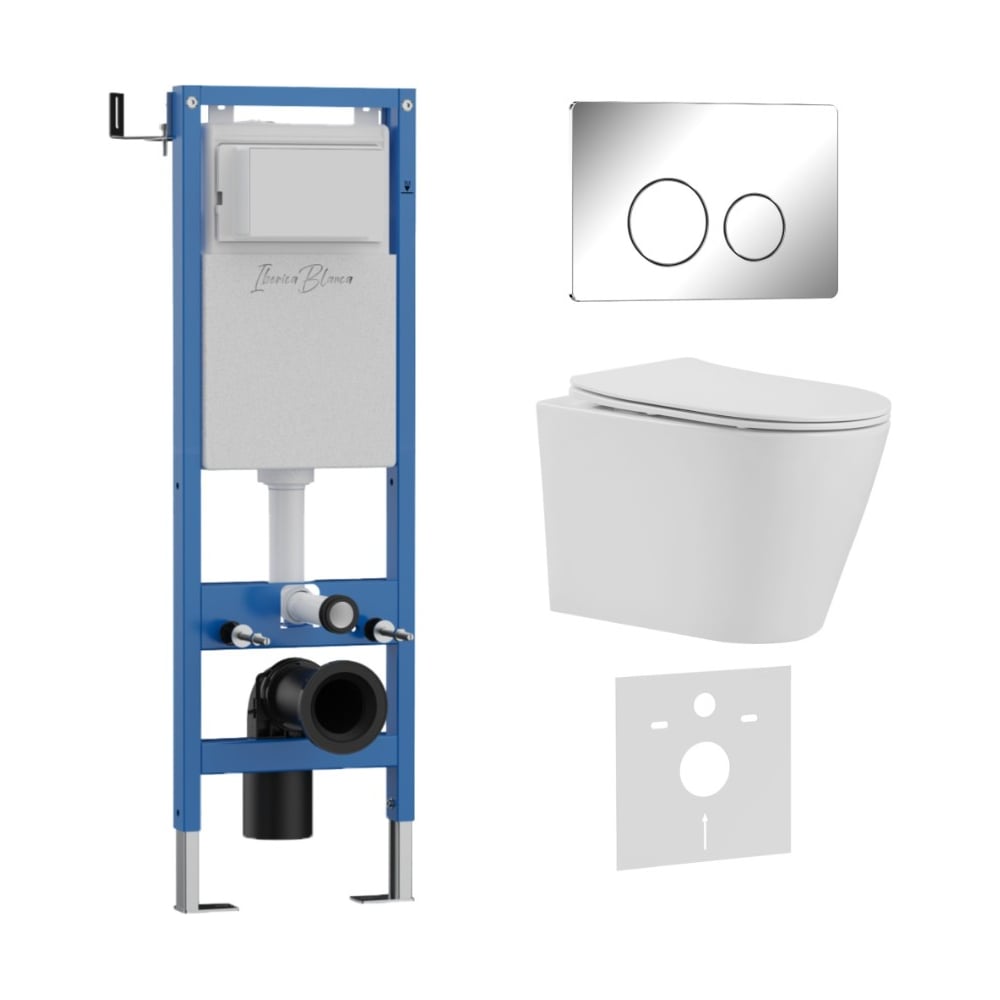 Изображение товара Комплект 3 в 1 IBERICA BLANCA инсталляция унитаз и клавиша смыва современный дизайн