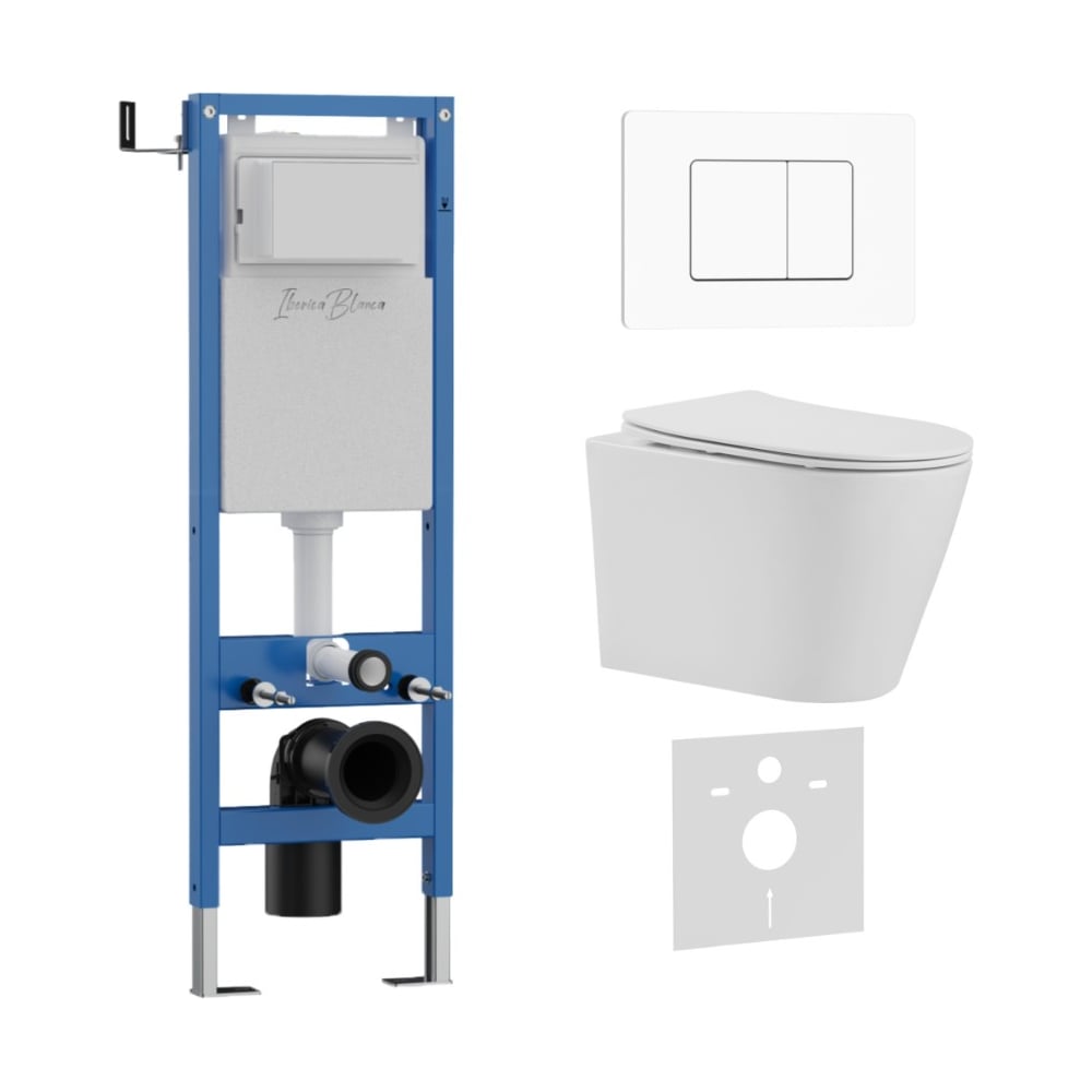 Изображение товара Комплект унитаз 3 в 1 IBERICA BLANCA Инсталляция и клавиша смыва