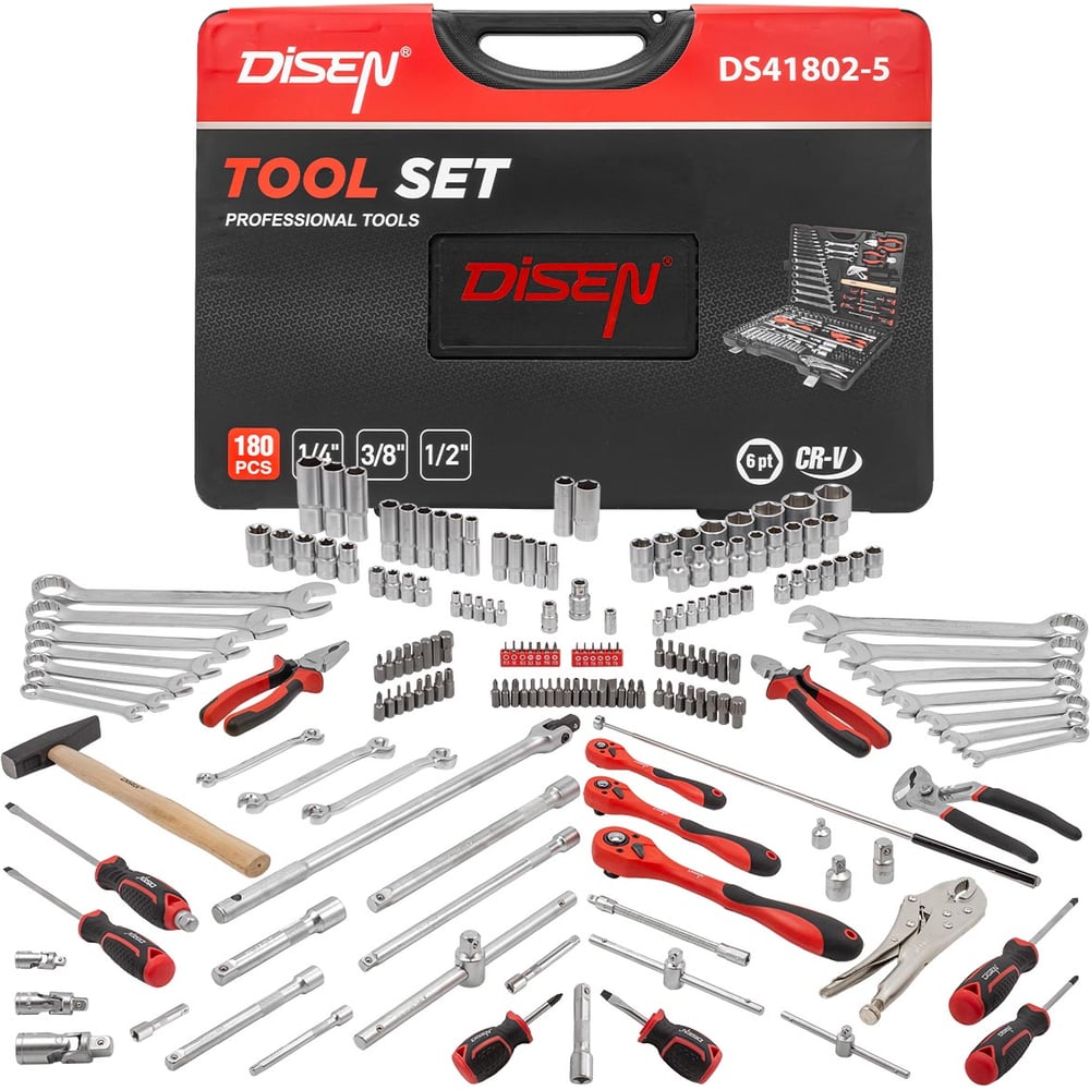 Изображение товара Набор инструментов Disen 180пр DS-41802-5(57972) профессиональный комплект с кейсом