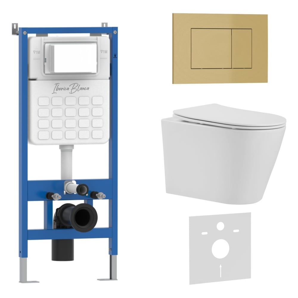 Изображение товара Комплект унитаз 3 в 1 IBERICA BLANCA BURGOS ALTO безободковый с инсталляцией и клавишей