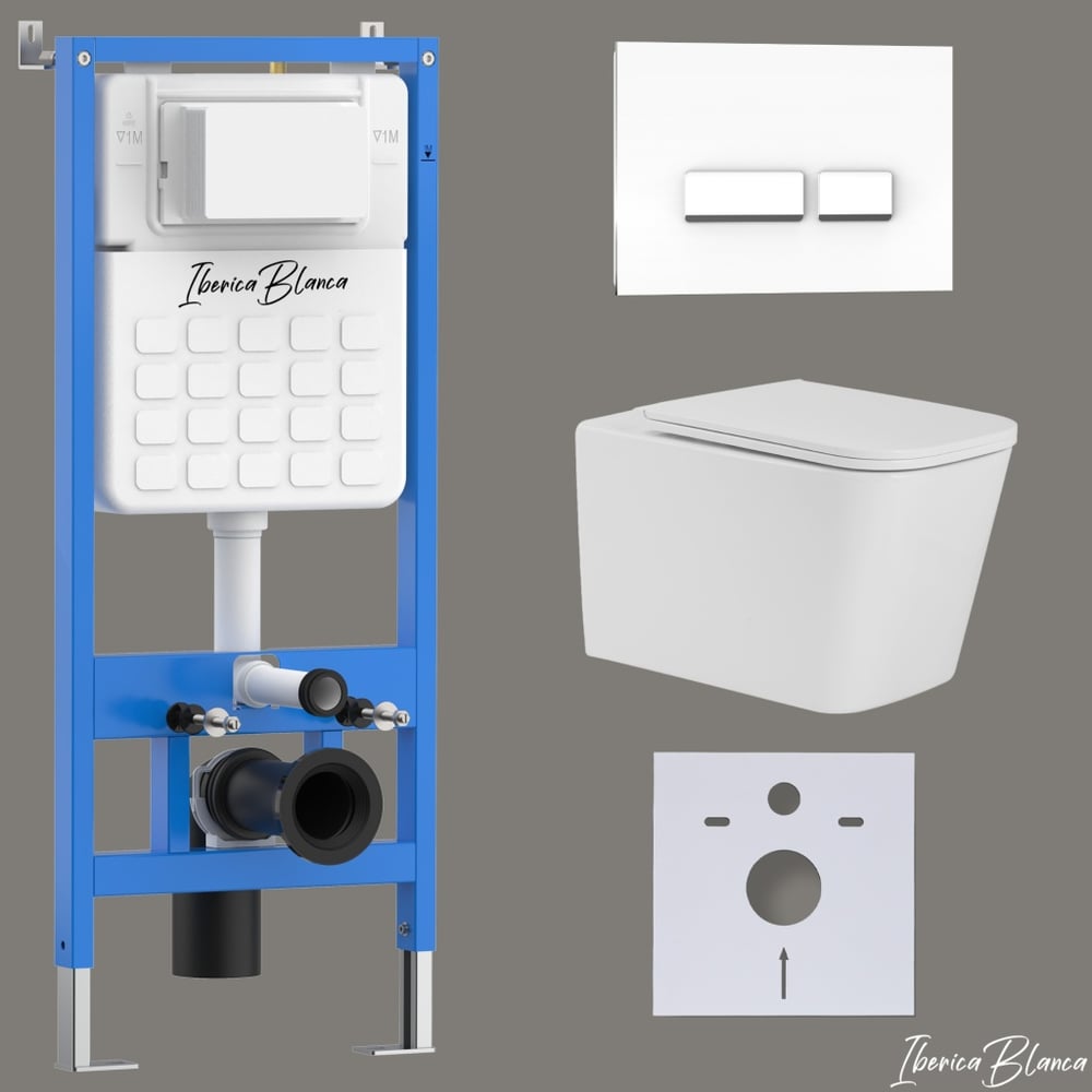 Изображение товара Комплект с унитазом безободковым инсталляцией и клавишей IBERICA BLANCA TOLEDO ALTO