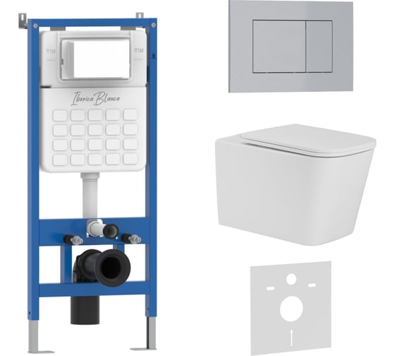 Изображение товара Комплект 3 в 1 IBERICA BLANCA инсталляция, унитаз TORNADO безободковый белый TOLEDO ALTO (IB.TLA.234.1B1), клавиша IB001.TLA.234.853