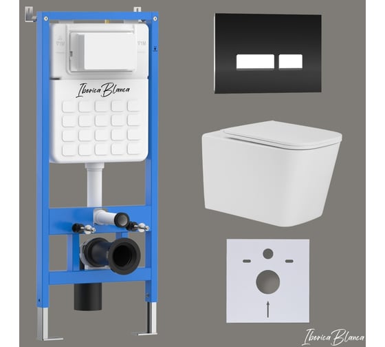Изображение товара Комплект 3 в 1 IBERICA BLANCA инсталляция, унитаз TORNADO безободковый белый TOLEDO ALTO (IB.TLA.234.1B1), клавиша IB001.TLA.234.2211