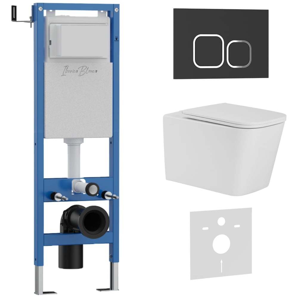 Изображение товара Комплект 3 в 1 IBERICA BLANCA инсталляция 40 см, унитаз безободковый белый TOLEDO ALTO (IB.TLA.231.1B1), клавиша см IB.001M.TLA.231.832