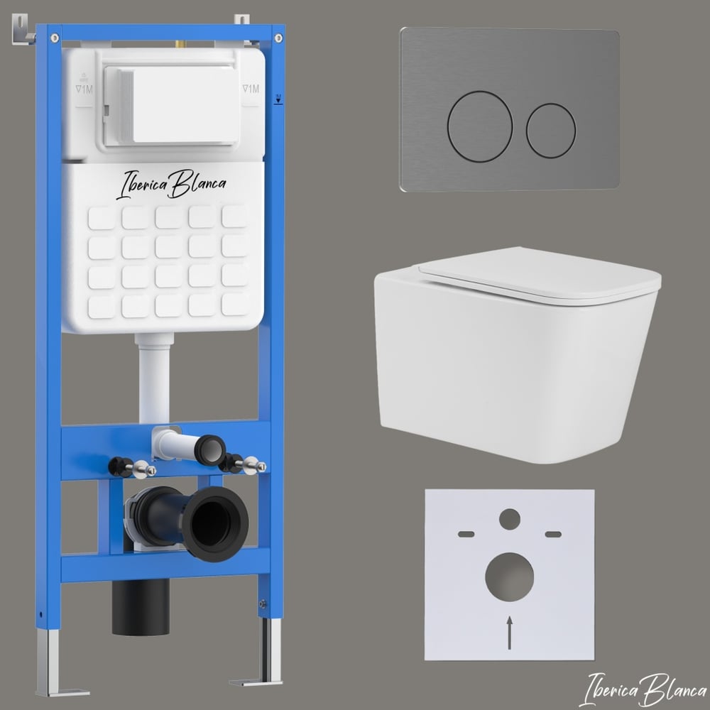 Изображение товара Комплект 3 в 1 IBERICA BLANCA инсталляция, унитаз безободковый белый TOLEDO ALTO (IB.TLA.231.1B1), клавиша смыва во IB001.TLA.231.8180