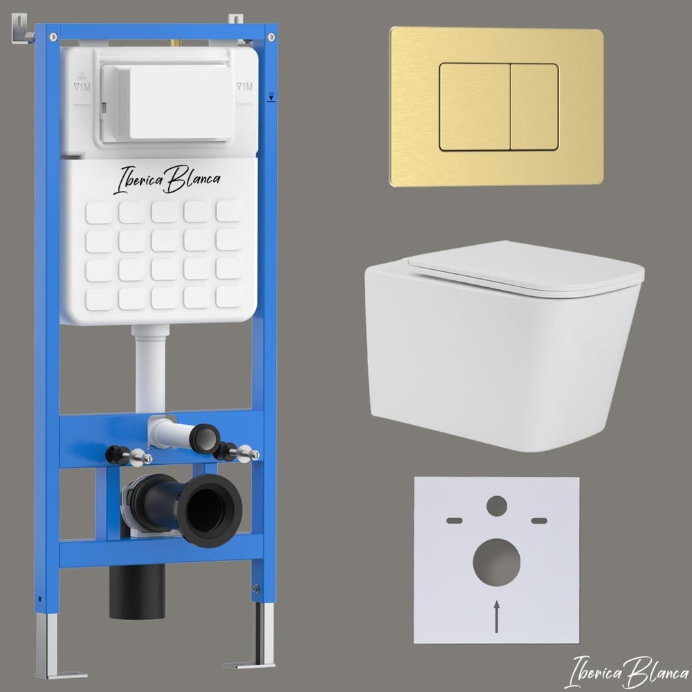 Изображение товара Комплект 3 в 1 IBERICA BLANCA инсталляция, унитаз безободковый белый TOLEDO ALTO (IB.TLA.231.1B1), клавиша смыва зо IB001.TLA.231.1150