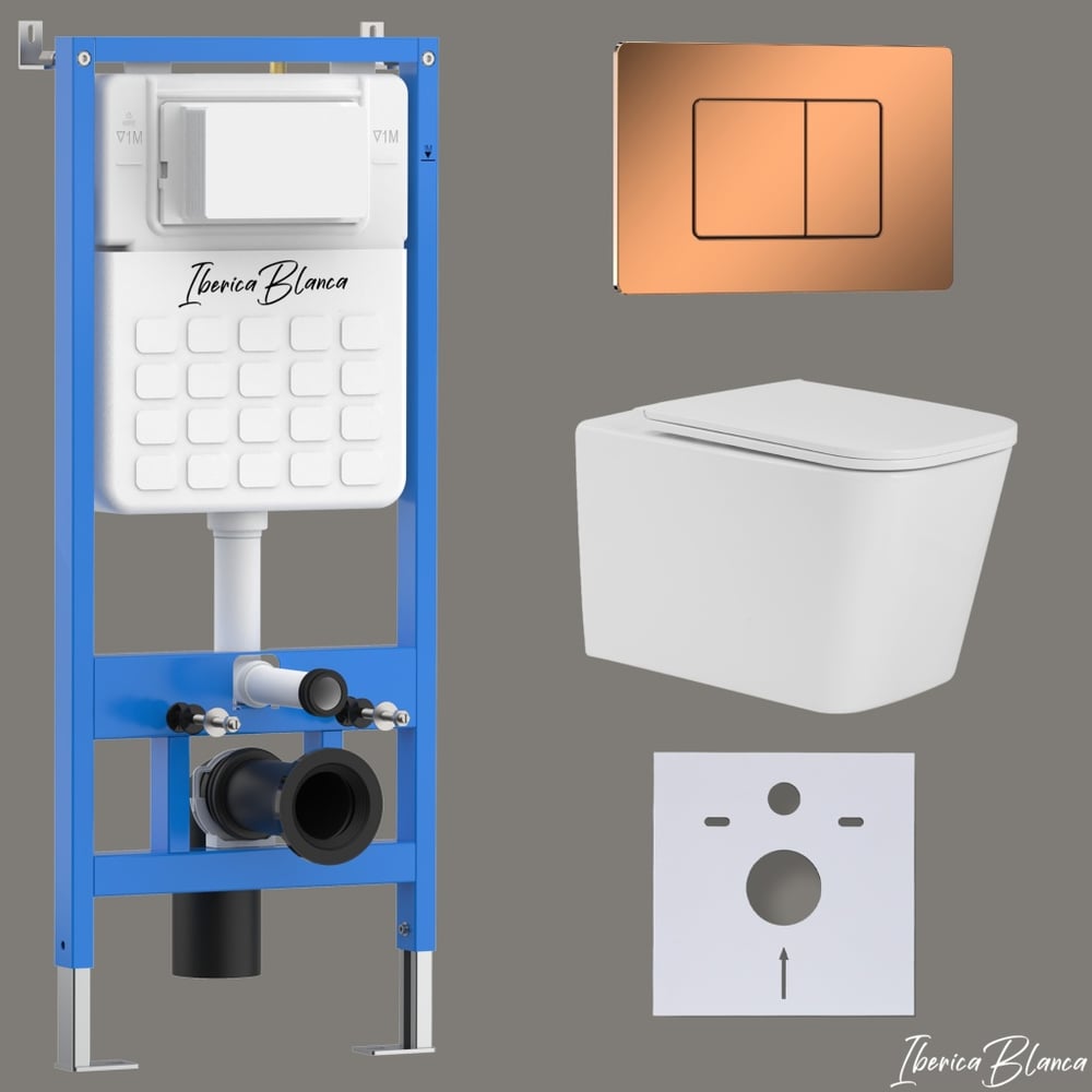 Изображение товара Комплект 3 в 1 IBERICA BLANCA инсталляция, унитаз безободковый белый TOLEDO ALTO (IB.TLA.231.1B1), клавиша смыва ро IB001.TLA.231.1141