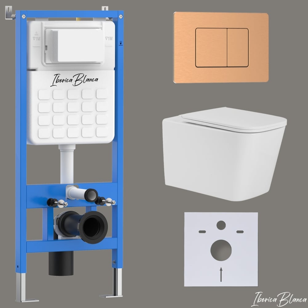 Изображение товара Комплект 3 в 1 IBERICA BLANCA инсталляция, унитаз безободковый белый TOLEDO ALTO (IB.TLA.231.1B1), клавиша смыва ро IB001.TLA.231.1172