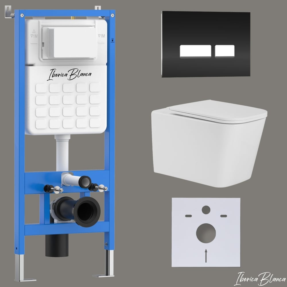 Изображение товара Комплект 3 в 1 IBERICA BLANCA инсталляция, унитаз безободковый белый TOLEDO ALTO (IB.TLA.231.1B1), клавиша смыва че IB001.TLA.231.2211