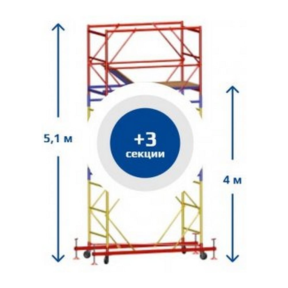 Изображение товара Вышка тура Sebmet ВСР-2 5.1м 3 секции сталь колесо винтовые опоры