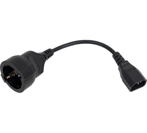 Изображение товара Удлинитель LANMASTER вилка C14 - розетка Schuko, 3x0.75, 220В, 10А, черный, 0.2 метра LAN-PPS/14-0.2-BK