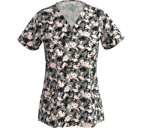 Изображение товара Блуза СОЮЗСПЕЦОДЕЖДА Эргофайв Актив (ERGOFIVE Active) EAJW02 женская принт розовые цветы на сером, 42-44 (XS) 2000000275062