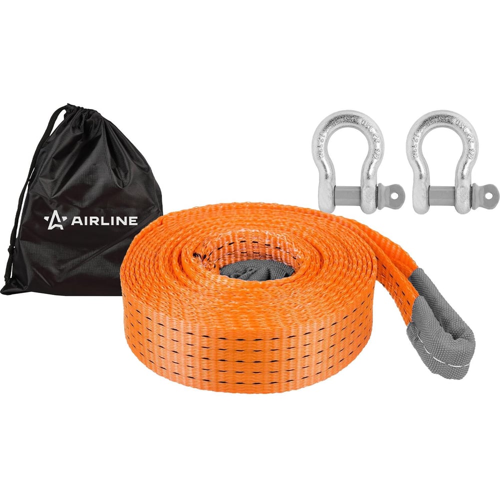 Изображение товара Буксировочный трос VIP Airline 25 т 6 м ленточный с шаклами и мешком