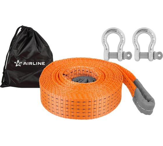 Изображение товара Трос VIP буксировочный усиленный (лента) Airline 15 т, 6 м , 2 металл. шакла, с мешком ATWP006