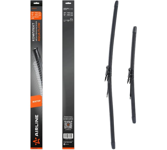 Изображение товара Щетки стеклоочистителя комплект (2шт.) 700/450мм (28"/18") бескаркасные с подачей воды для а/м Tesla Model X (15-) Airline AWBM151