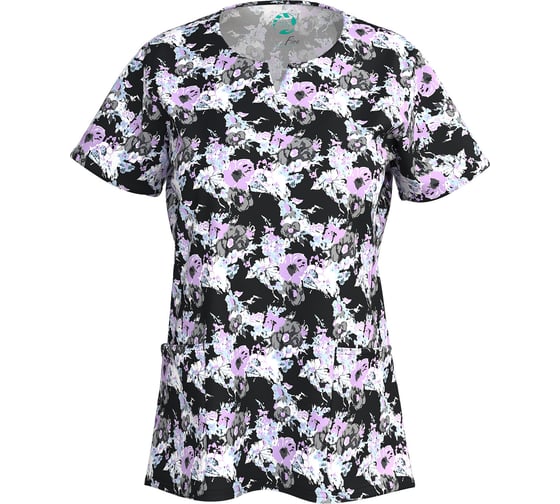 Изображение товара Блуза СОЮЗСПЕЦОДЕЖДА Эргофайв Актив (ERGOFIVE Active) EAJW07 женская принт сиреневые цветы на черном, 52 (L) 2000000275635