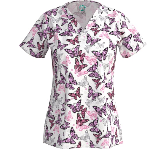 Изображение товара Блуза СОЮЗСПЕЦОДЕЖДА Эргофайв Актив (ERGOFIVE Active) EAJW02 женская принт бабочки на светлом, 46 (S) 2000000275345