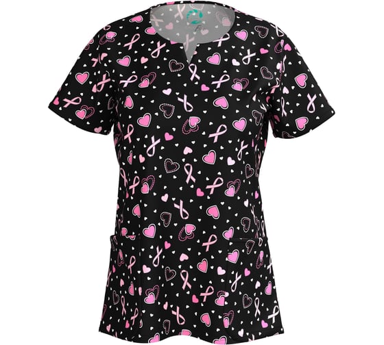 Изображение товара Блуза СОЮЗСПЕЦОДЕЖДА Эргофайв Актив (ERGOFIVE Active) EAJW07 женская принт сердечки на черном, 52 (L) 2000000275727