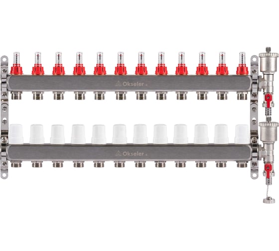 Изображение товара Блок коллекторный OKSELER с расходомерами и автоматическими воздухоотводчиками 12 выходов, 1x3/4EK Oks00350