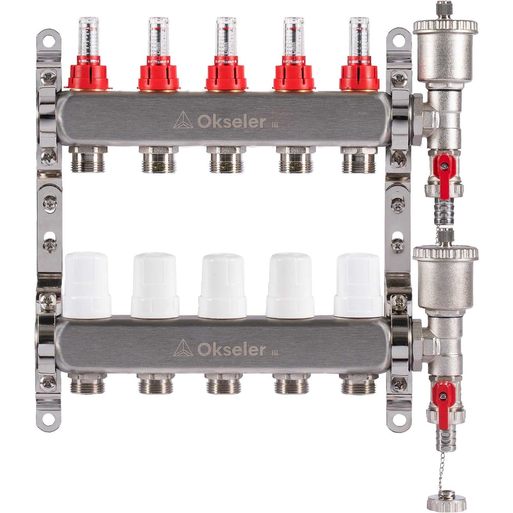 Изображение товара Коллекторная группа OKSELER 5 выходов с расходомерами и воздухоотводчиками Oks00343