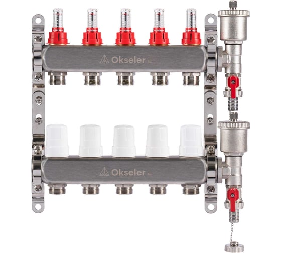 Изображение товара Блок коллекторный OKSELER с расходомерами и автоматическими воздухоотводчиками 5 выходов, 1x3/4EK Oks00343