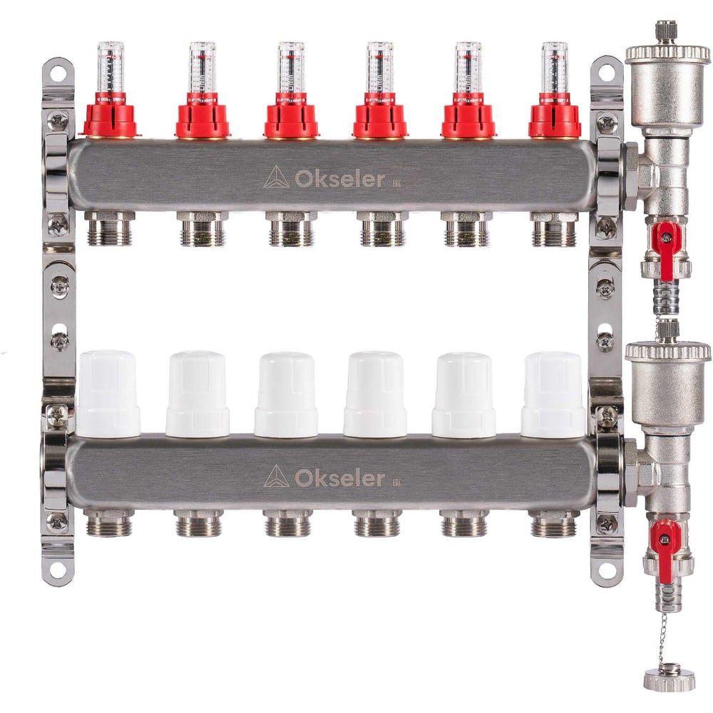 Изображение товара Блок коллекторный OKSELER 6 выходов с расходомерами и воздухоотводчиками