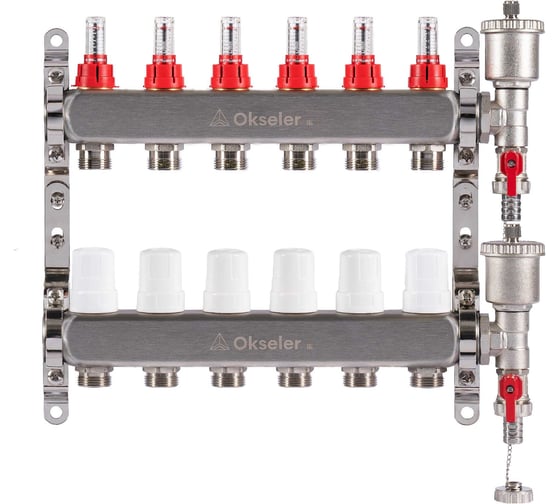 Изображение товара Блок коллекторный OKSELER с расходомерами и автоматическими воздухоотводчиками 6 выходов, 1x3/4EK Oks00344