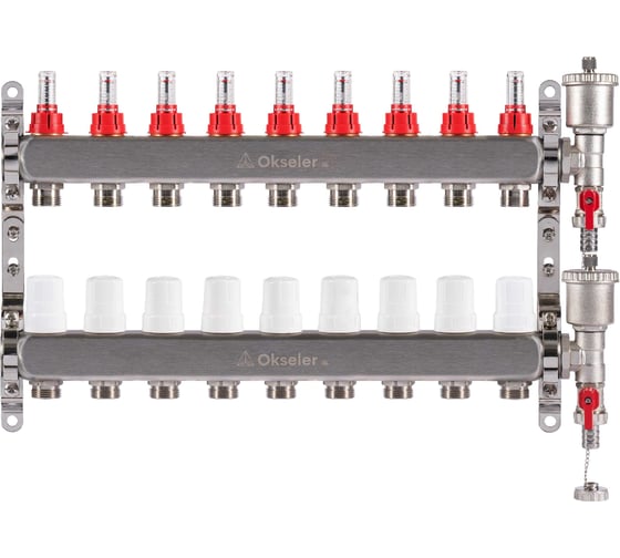 Изображение товара Блок коллекторный OKSELER с расходомерами и автоматическими воздухоотводчиками 9 выходов, 1x3/4EK Oks00347