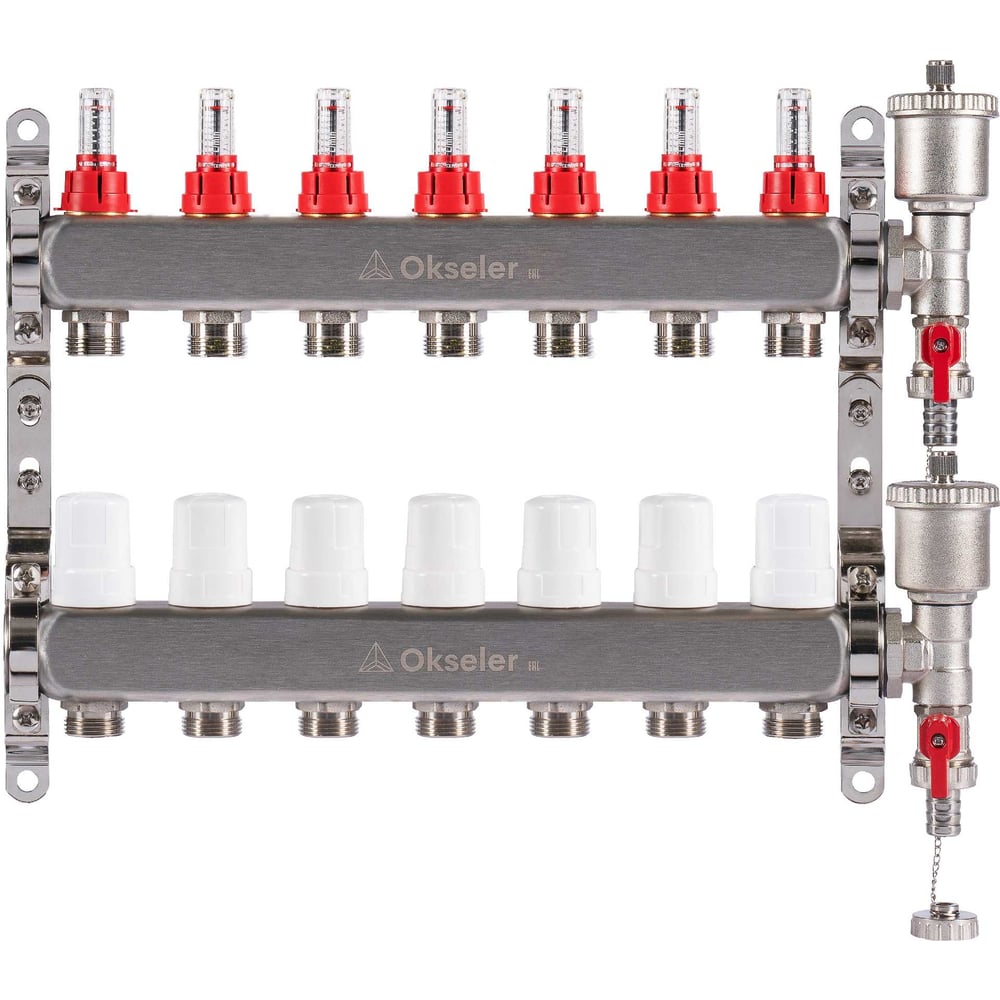 Изображение товара Блок коллекторный OKSELER 7 выходов с расходомерами и автоматическими воздухоотводчиками