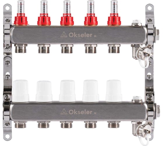 Изображение товара Блок коллекторный OKSELER с расходомерами, дренажным краном и краном Маевского, 5 вых., 1x3/4EK Oks00315
