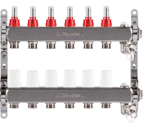 Изображение товара Блок коллекторный OKSELER с расходомерами, дренажным краном и краном Маевского, 6 вых., 1x3/4EK Oks00316
